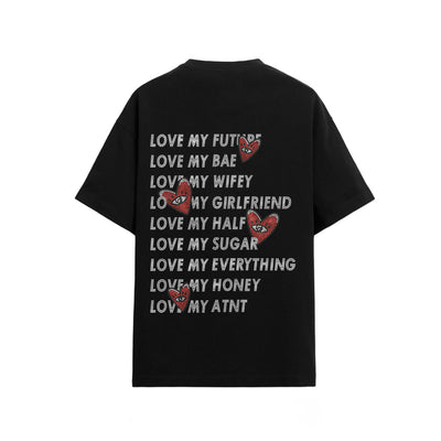 St Valentin -  Tee shirt Unisexe Noir Love heart Strass