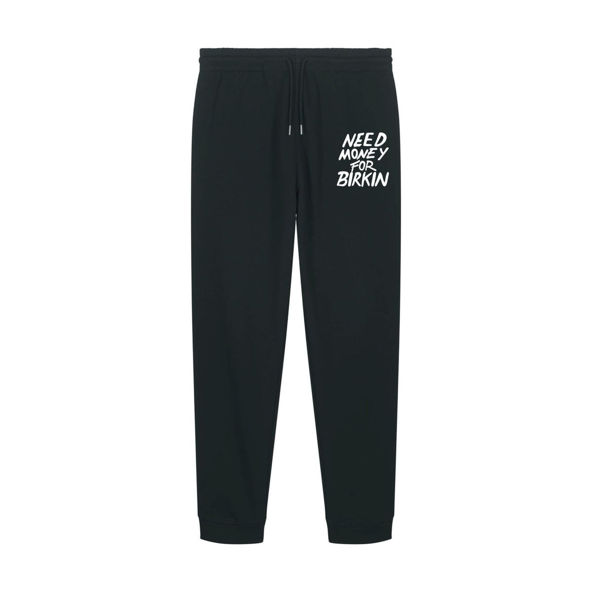 Bas de jogging Need Money For Birkin noir ATNT PARIS, vue de face.