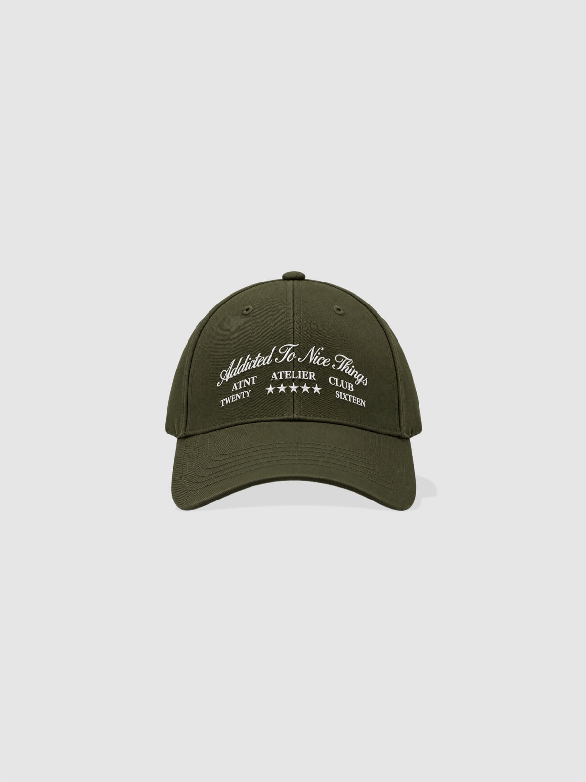 Casquette baseball addicted to Nice Things kaki ATNT PARIS, vue de face.