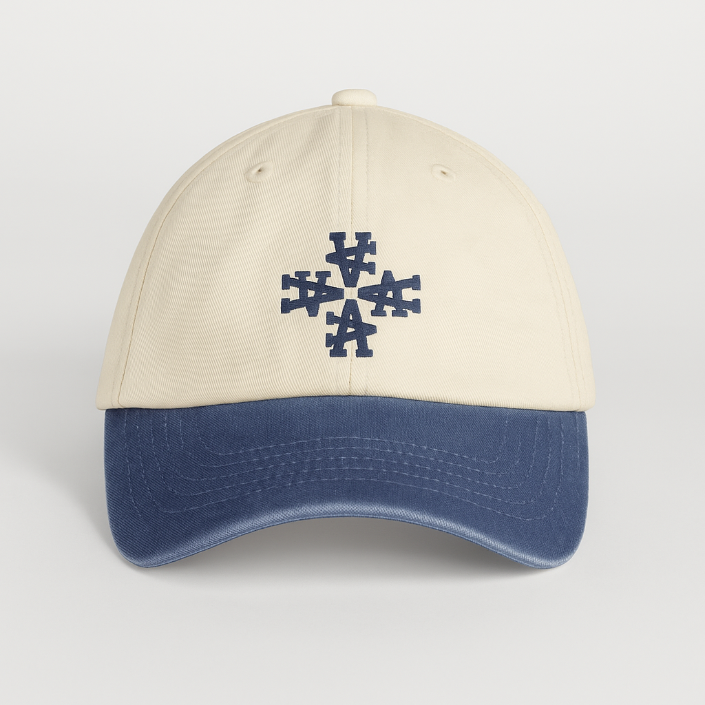 Casquette vintage logo a -blanc/bleu roi ATNT PARIS, vue de face.