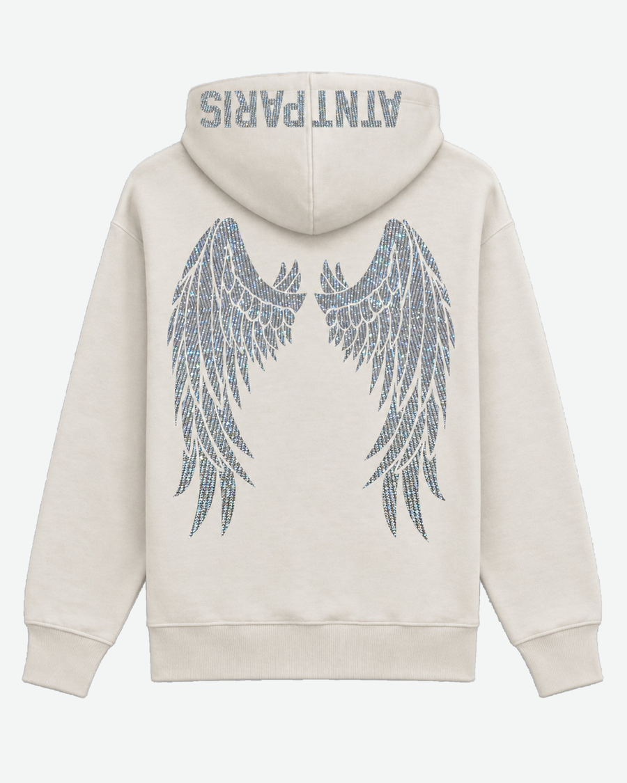 Sweat à Capuche Blanc Dark Angel Strass ATNT Paris