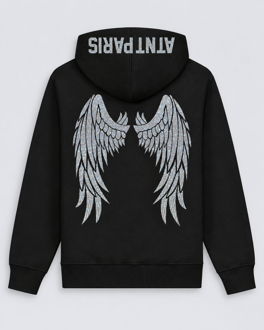Sweat à Capuche Noir Dark Angel Strass