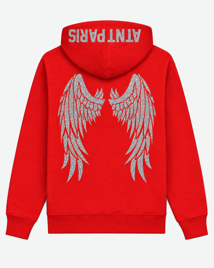 Sweat à Capuche Rouge Dark Angel Strass ATNT Paris