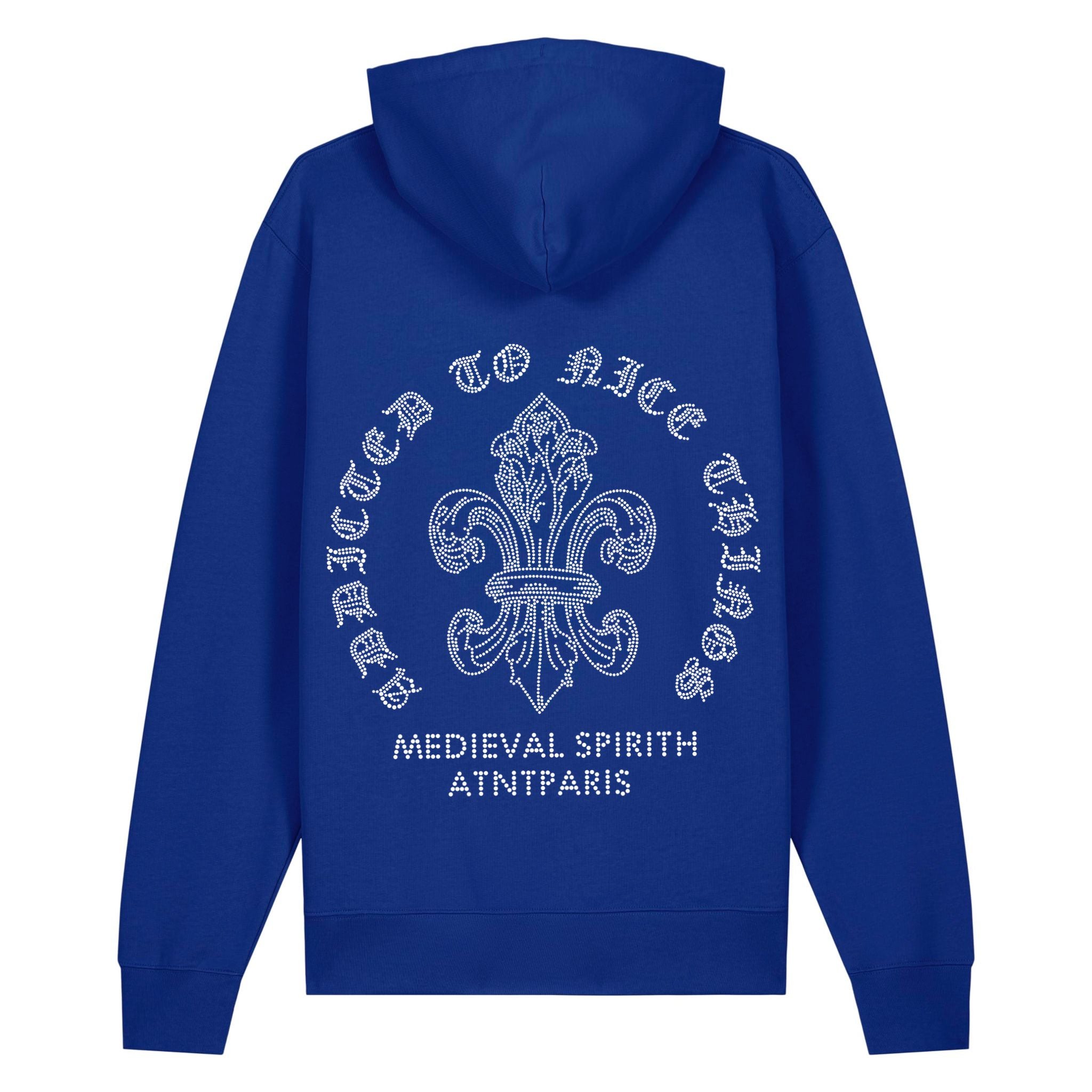 Sweat capuche bleu roi  Strass Atnt Paris medieval Spirit nouvelle collection 2025
