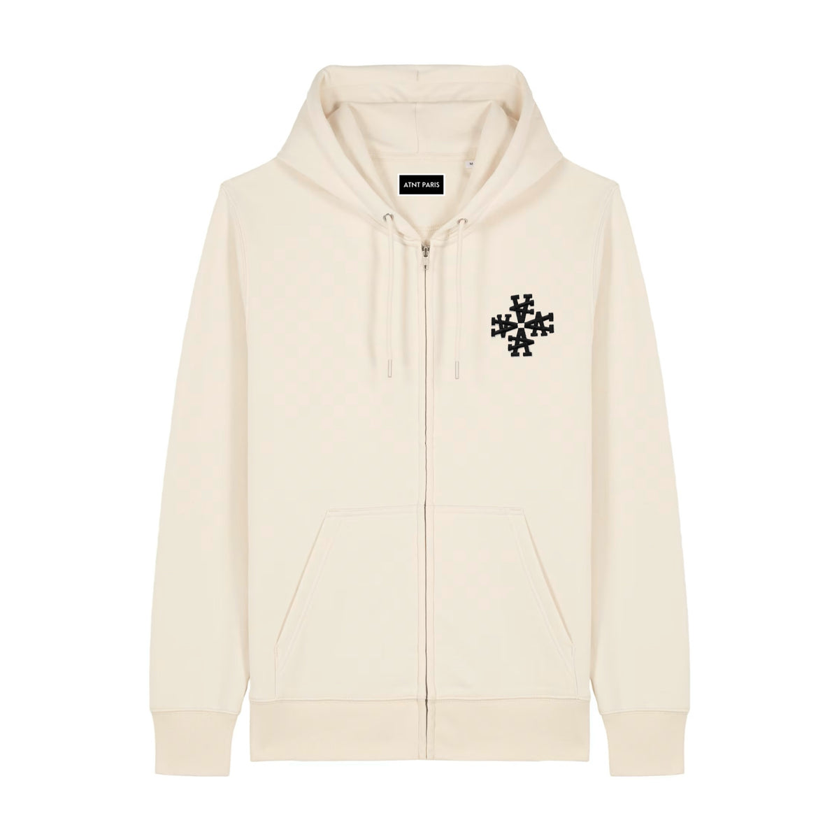 Gilet zippé signature blanc cassé ATNT PARIS, vue de face.