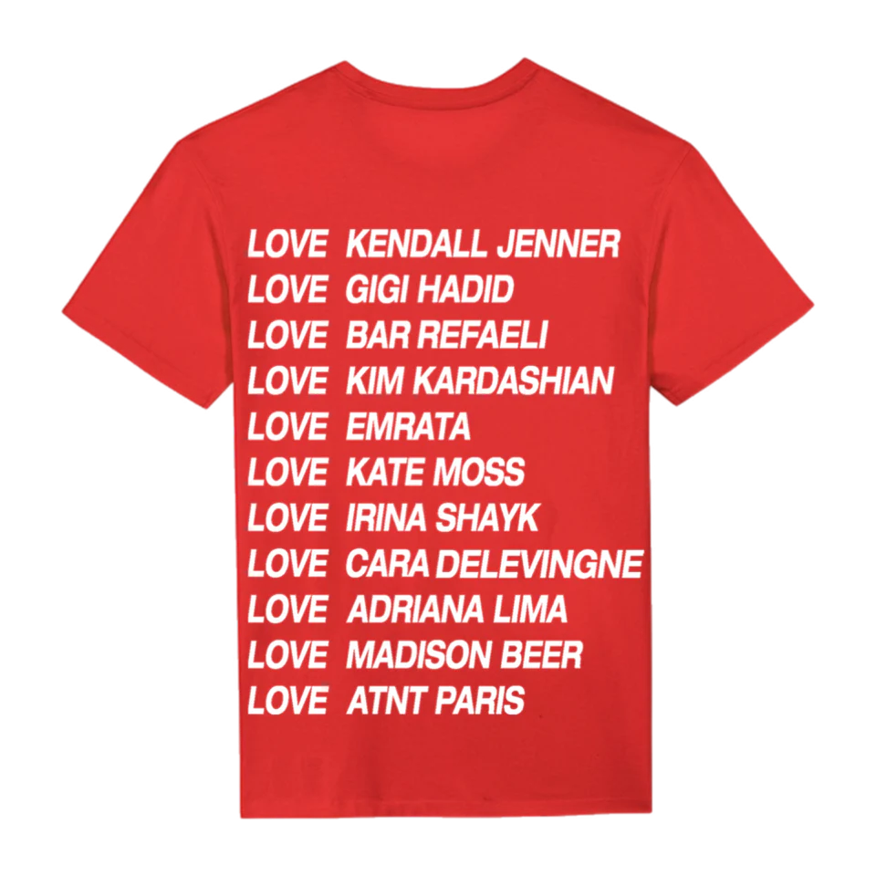 t shirt Rouge Love  KENDALL JENNER Atnt Paris 