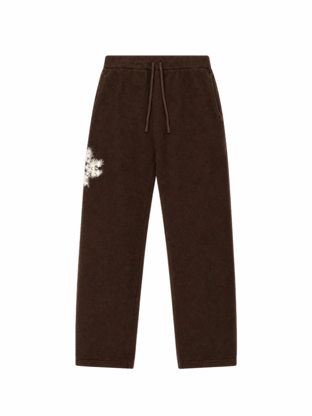Pantalon de jogging en maille fluffy monogramme signature marron ATNT PARIS, vue de face.