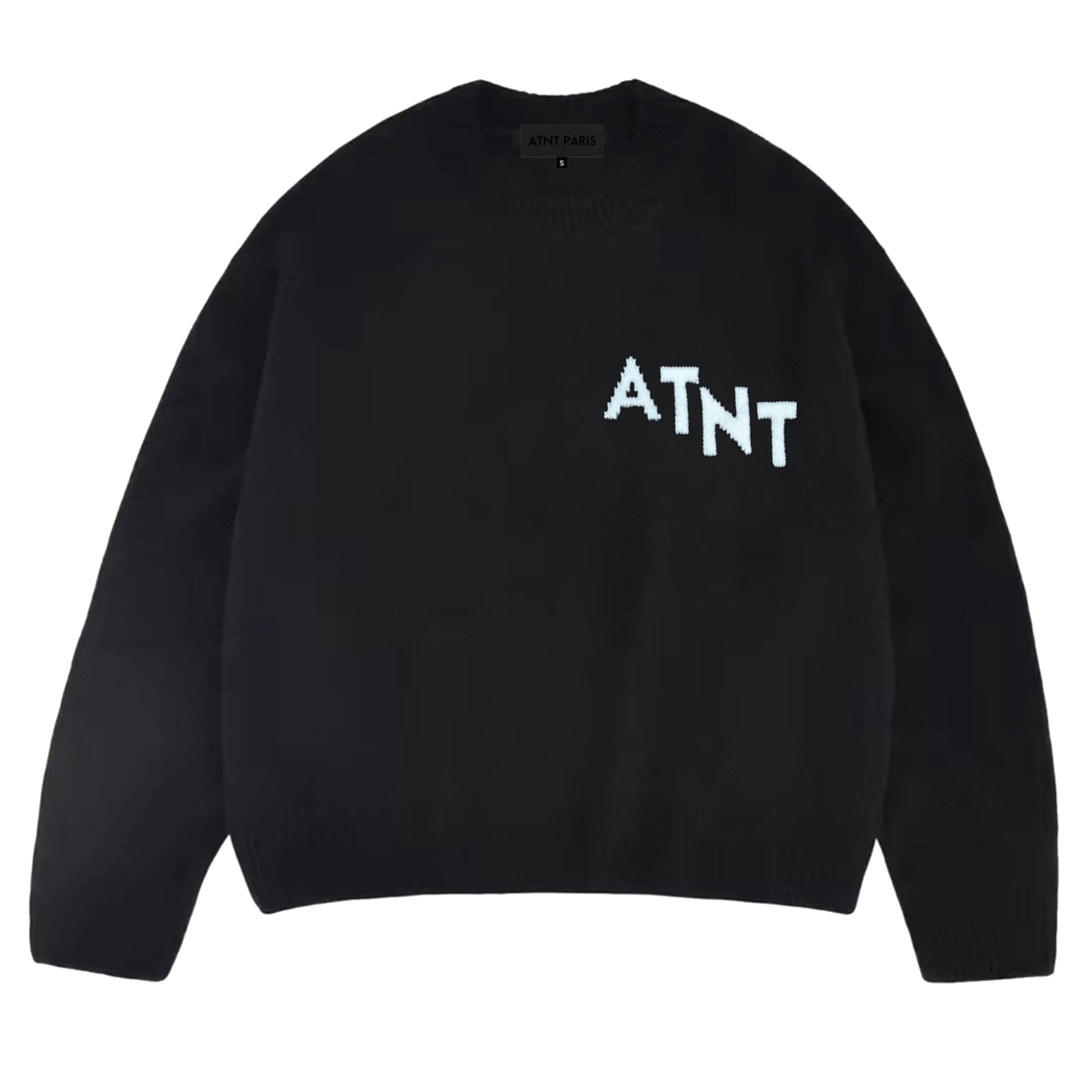 Pull oversize noir effet cachemire ATNT PARIS, vue de face.