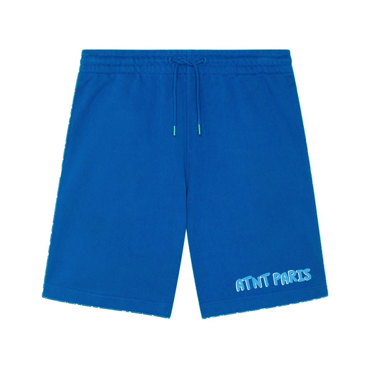 Short logo Love Is a Feeling bleu roi ATNT PARIS, vue de face.