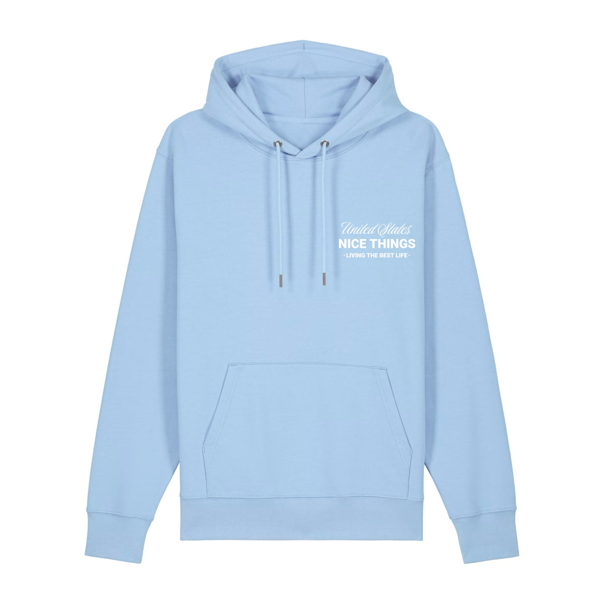 Sweat à capuche bleu ciel NYC Héritage ATNT PARIS, vue de face.