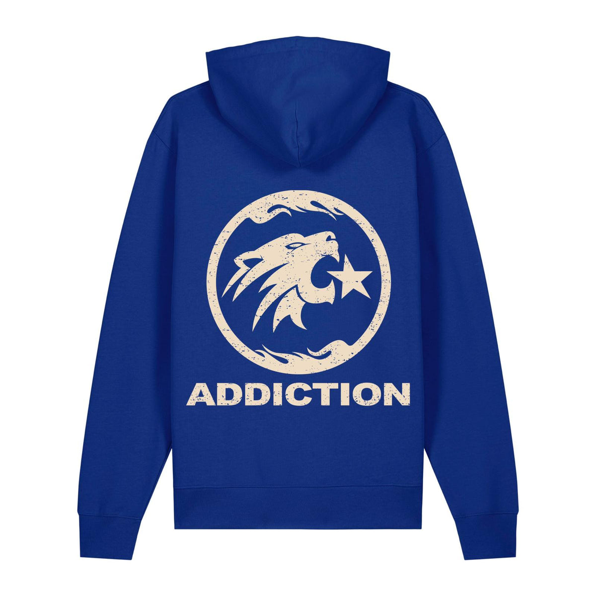 Sweat à capuche bleu roi addiction ATNT PARIS, vue de dos.