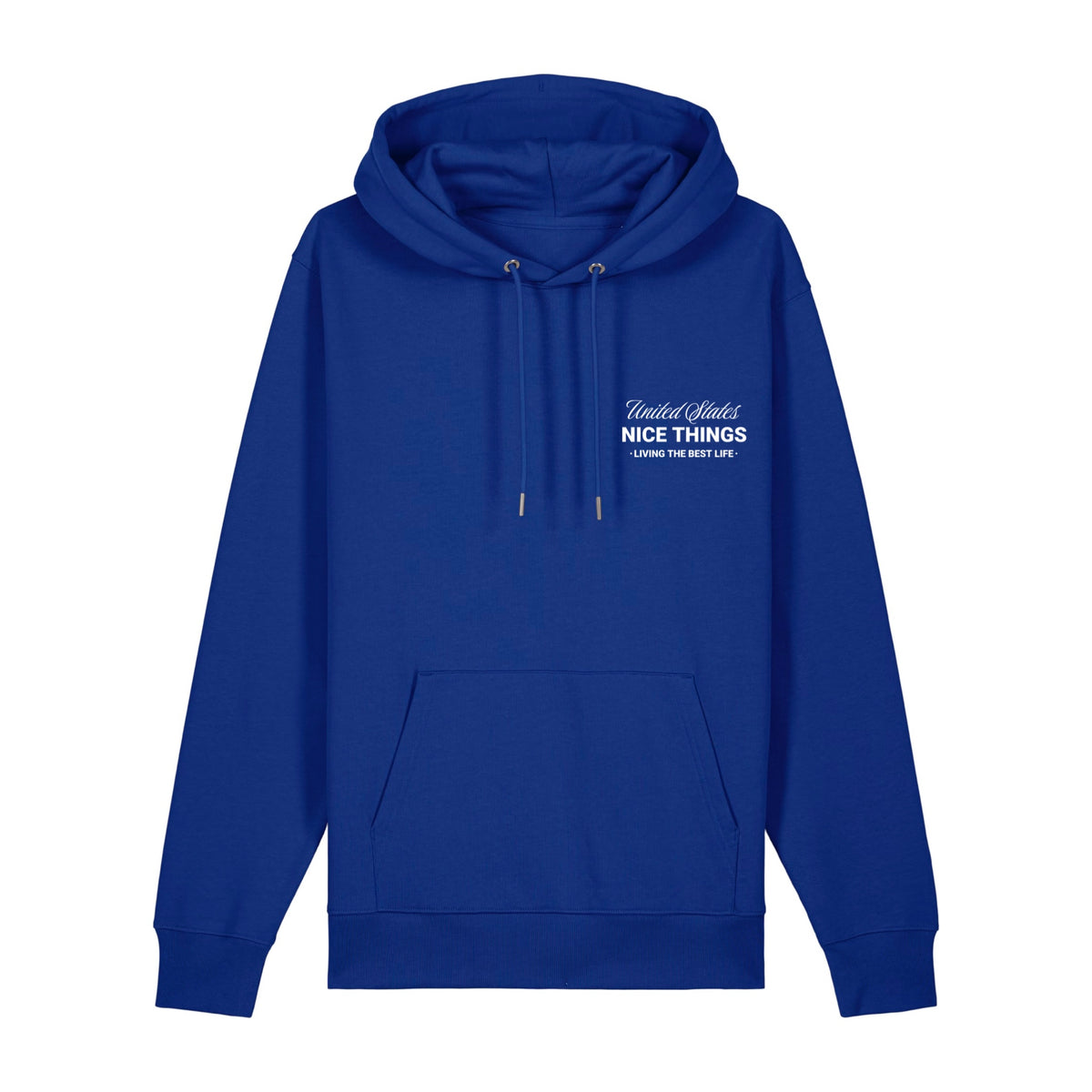 Sweat à capuche bleu roi NYC Héritage ATNT PARIS, vue de face.