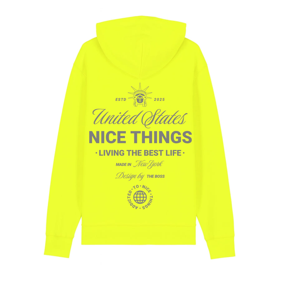 Sweat Capuche Jaune Fluo   –  NYC Héritage