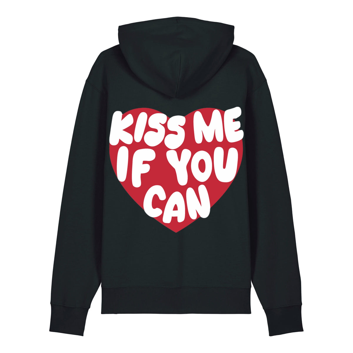 Sweat à capuche Kiss Me If You Can noir ATNT PARIS, vue de dos.