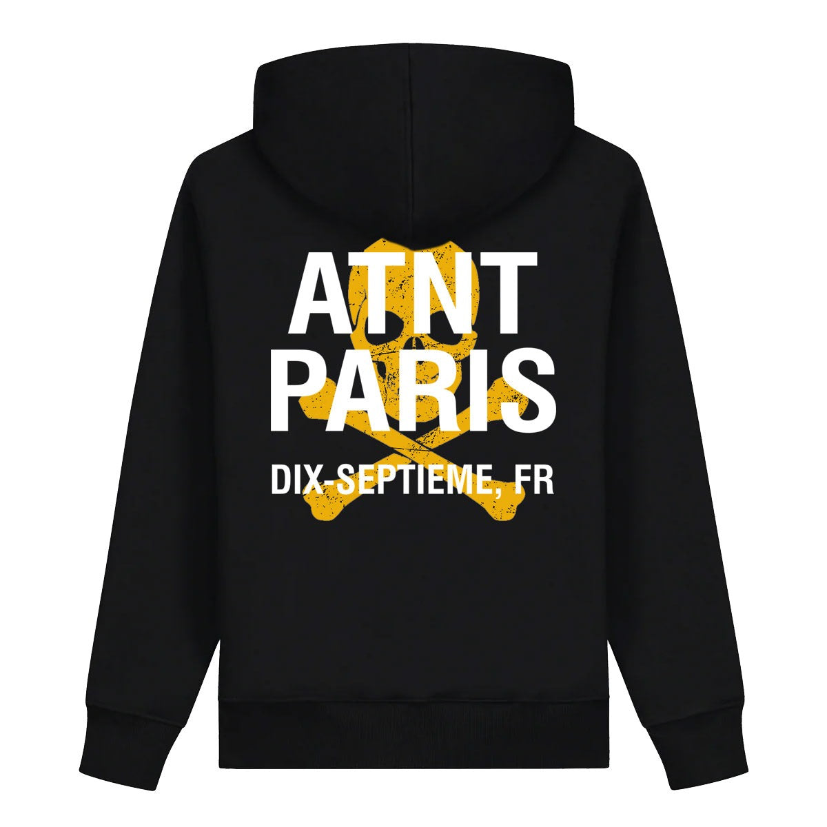 Sweat à capuche noir Dix-Septième ATNT PARIS, vue de dos.