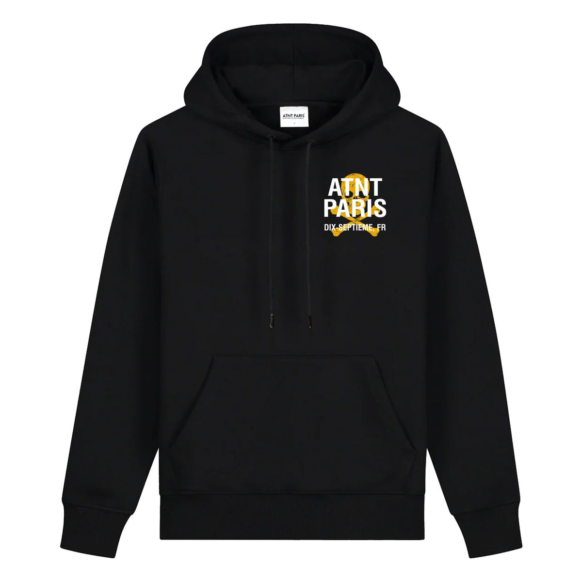 Sweat à capuche noir Dix-Septième ATNT PARIS, vue de face.