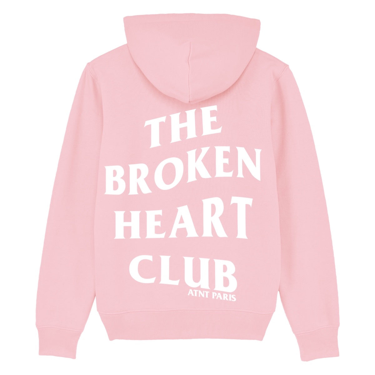 Sweat à capuche rose clair broken heart ATNT PARIS, vue de dos.