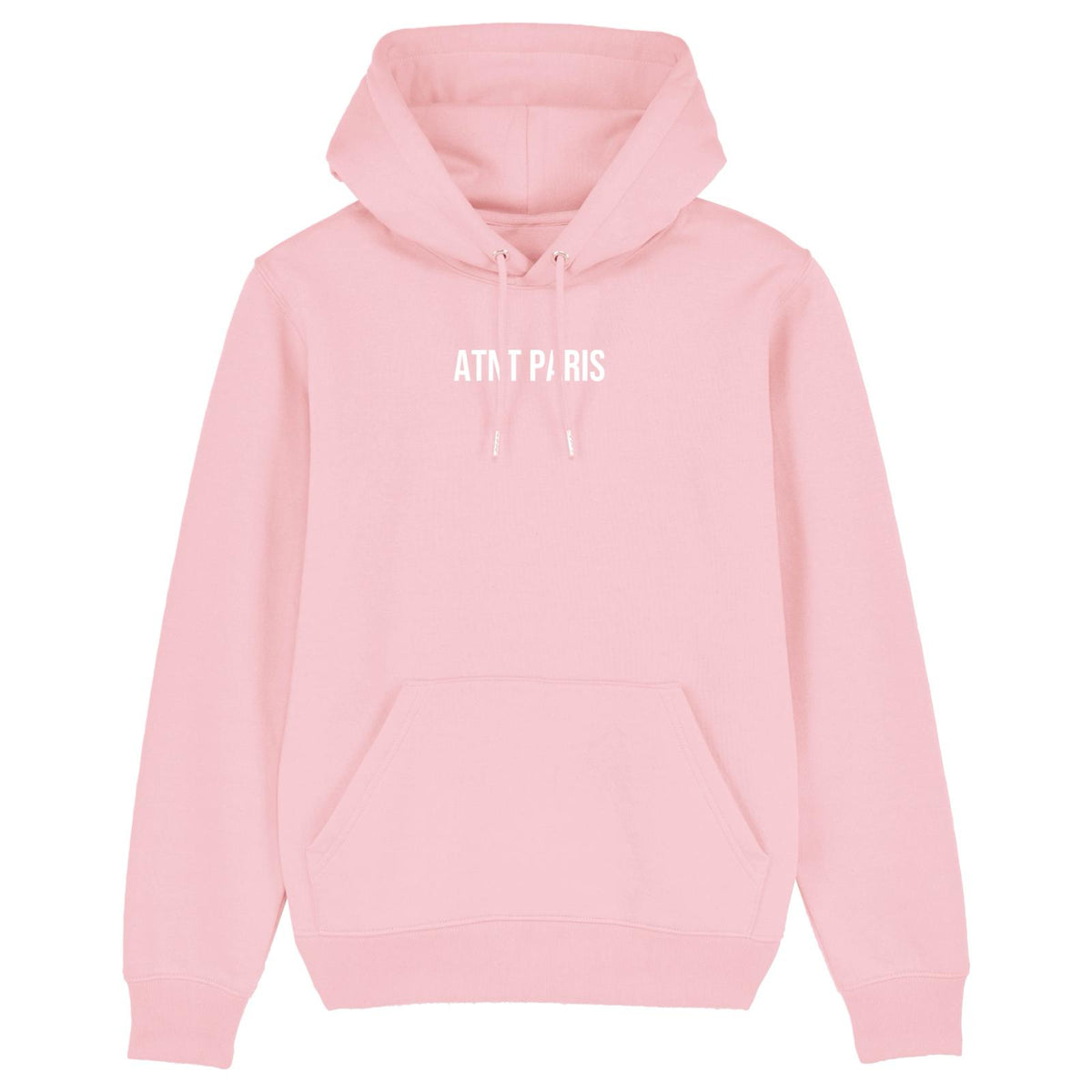 Sweat à capuche rose clair made in ATNT PARIS, vue de face.