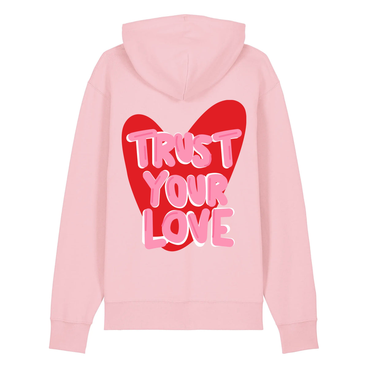 Sweat à capuche rose Trust Your Love ATNT PARIS, vue de dos.