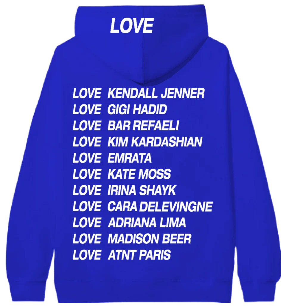 Sweat à capuche unisexe love bleu roi ATNT PARIS, vue de dos.