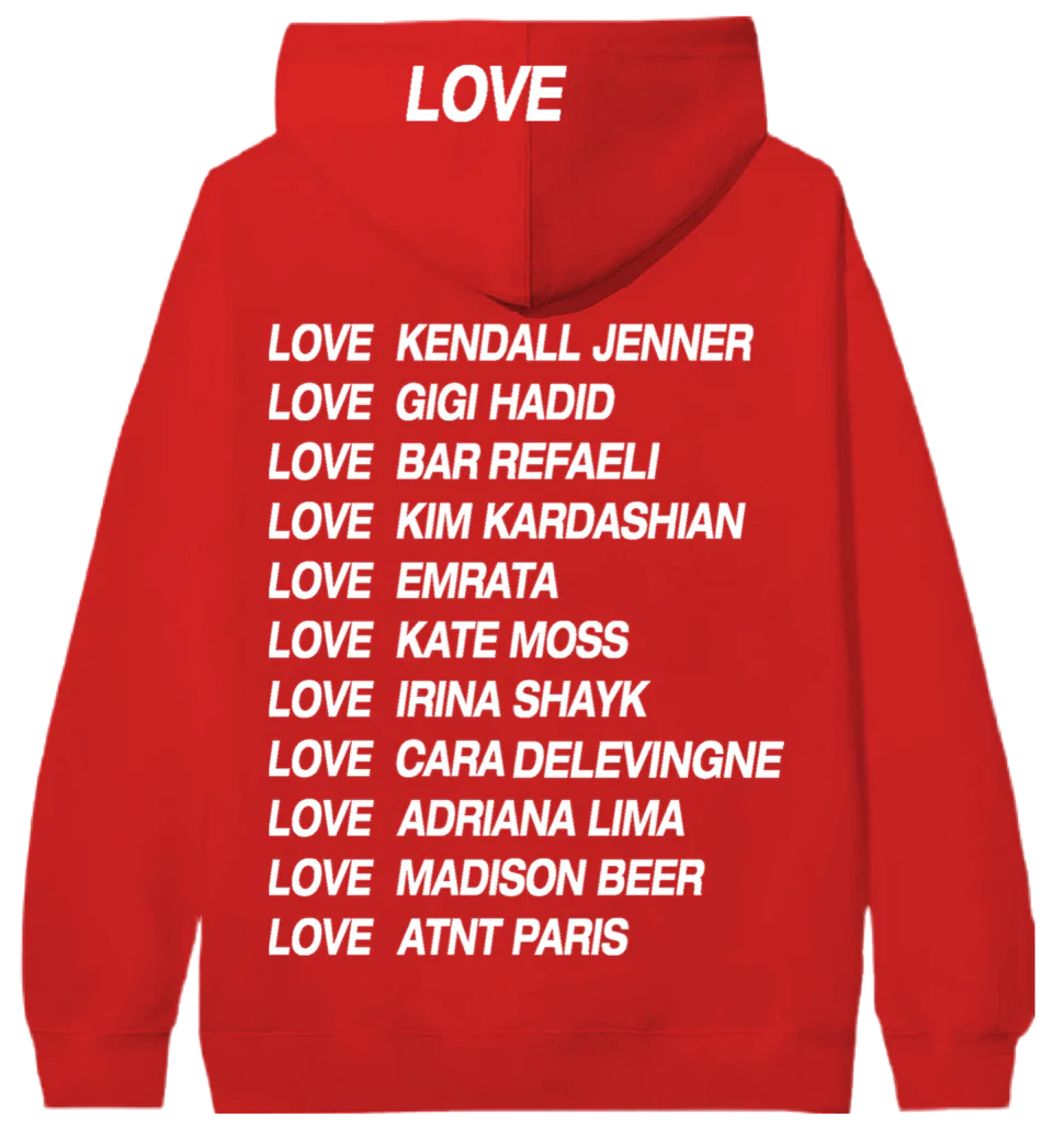 Sweat à capuche unisexe love rouge ATNT PARIS, vue de dos.
