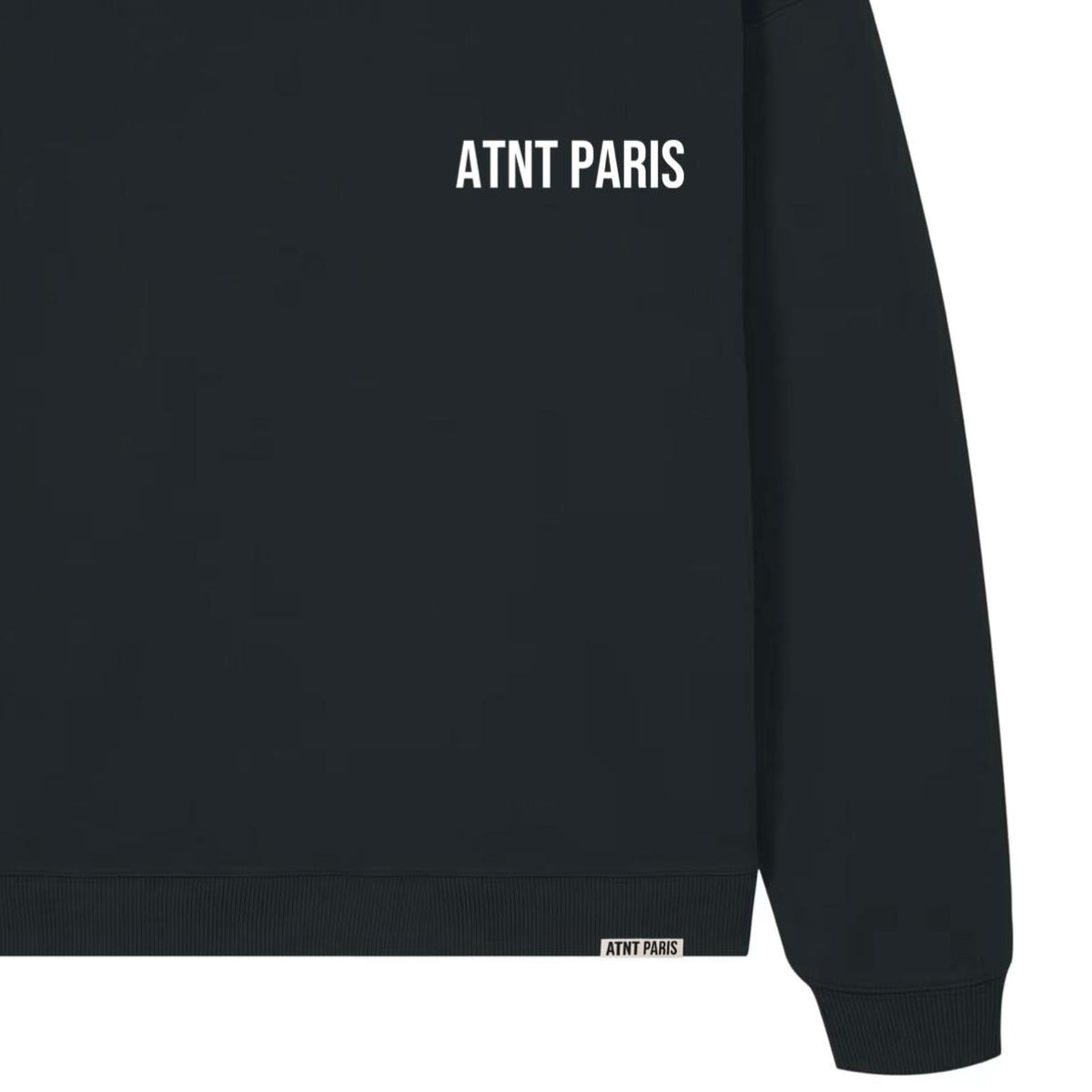 Sweat col rond noir essentials ATNT PARIS, vue de détail.