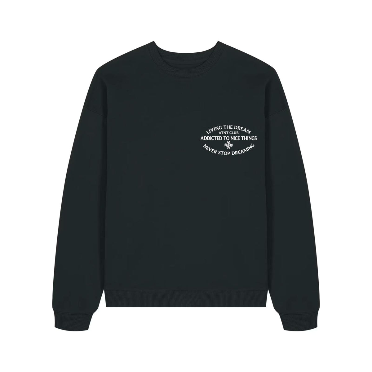 Sweat col rond noir Never Stop Dreaming ATNT PARIS, vue de face.
