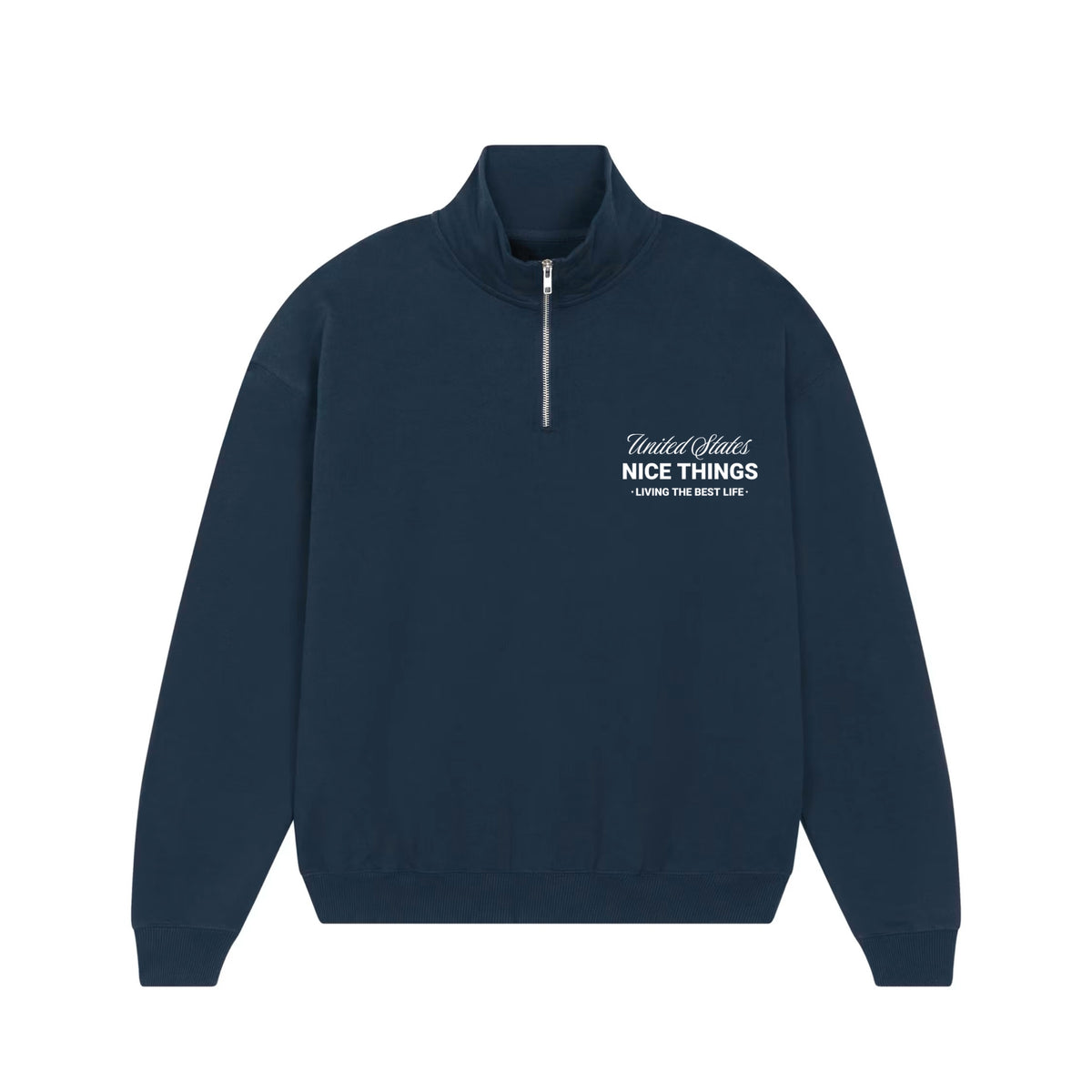 Sweat col trucker bleu marine NYC Héritage ATNT PARIS, vue de face.