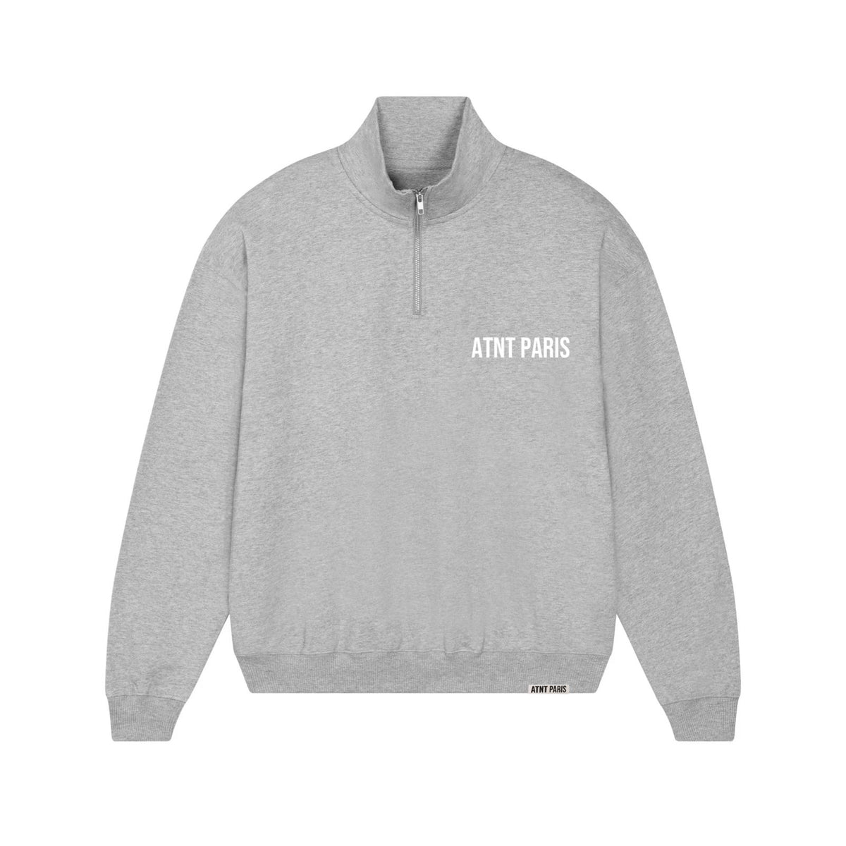 Sweat col trucker gris essentials ATNT PARIS, vue de face.