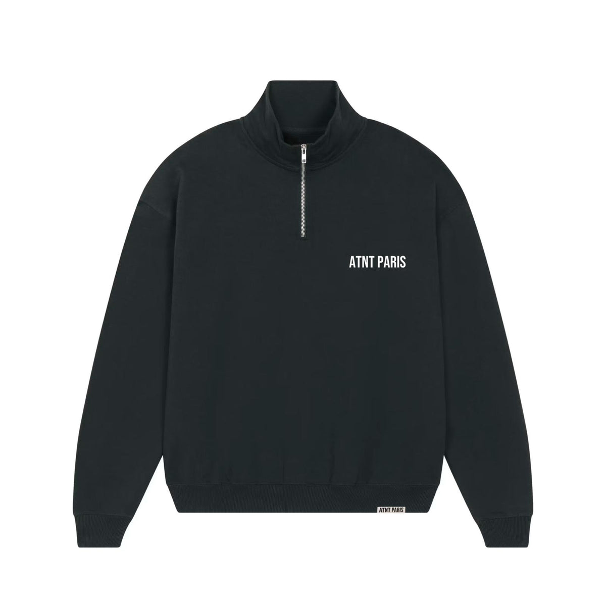 Sweat col trucker noir essentials ATNT PARIS, vue de face.