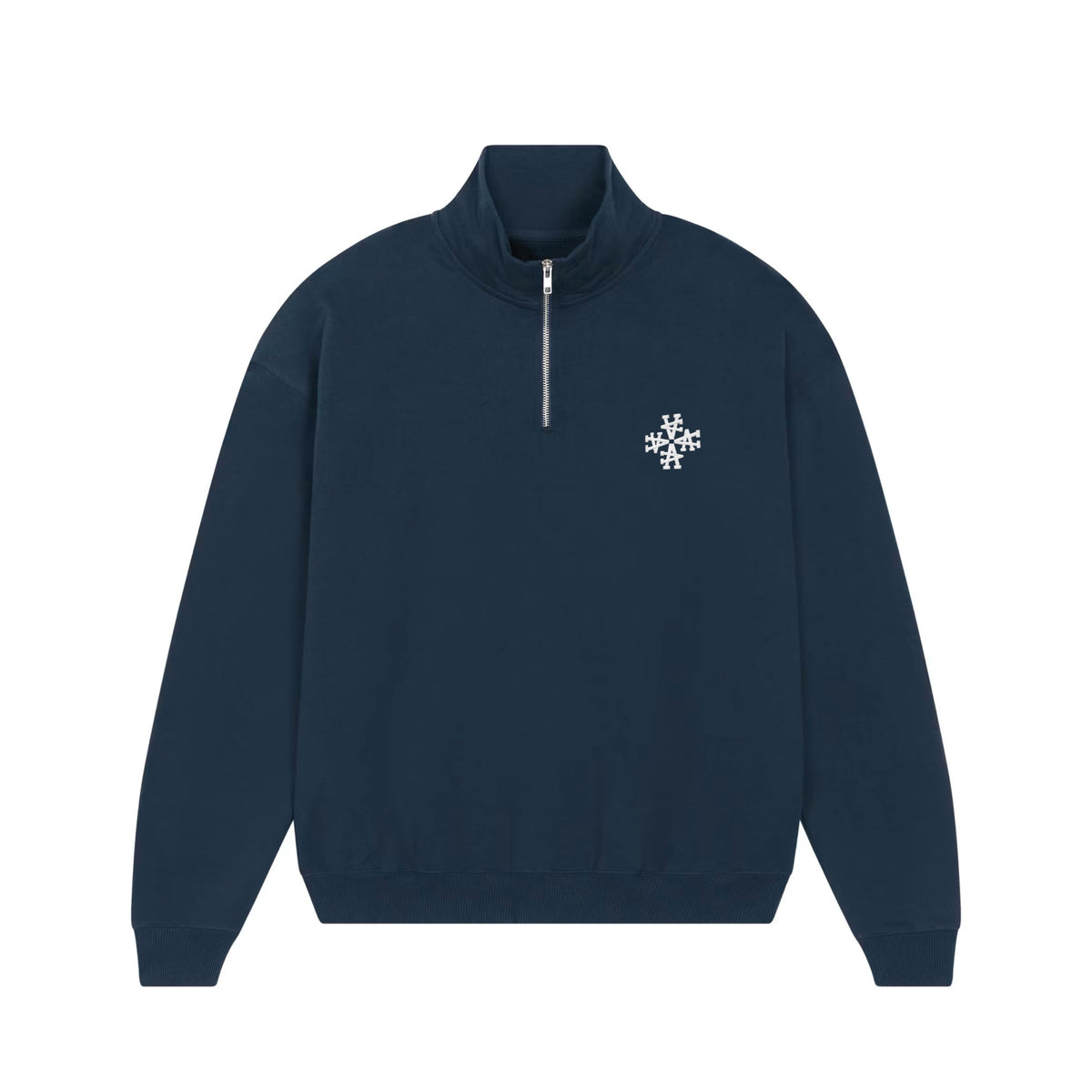 Sweat col trucker signature bleu marine ATNT PARIS, vue de face.