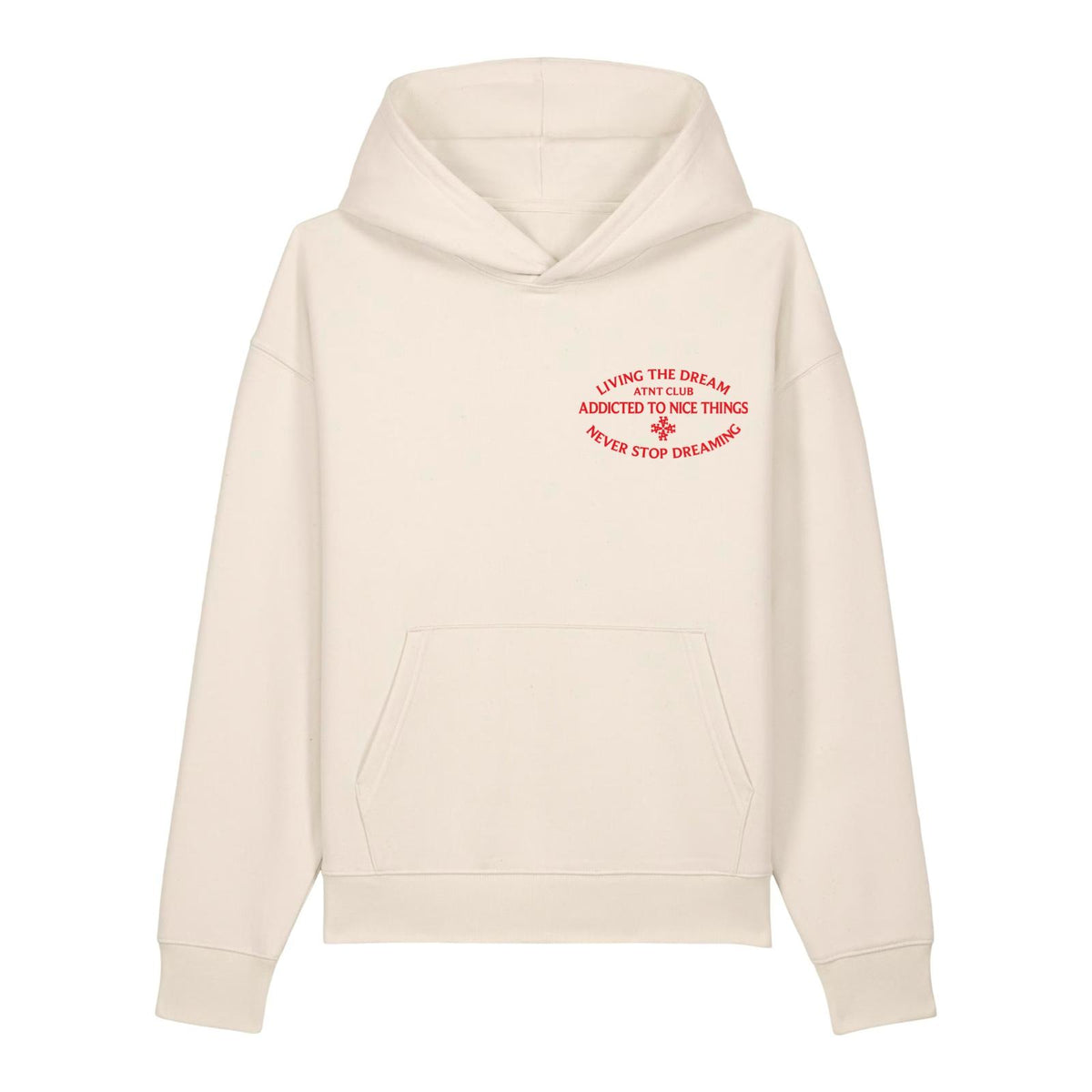 Sweat oversize blanc cassé Never Stop Dreaming ATNT PARIS, vue de face.