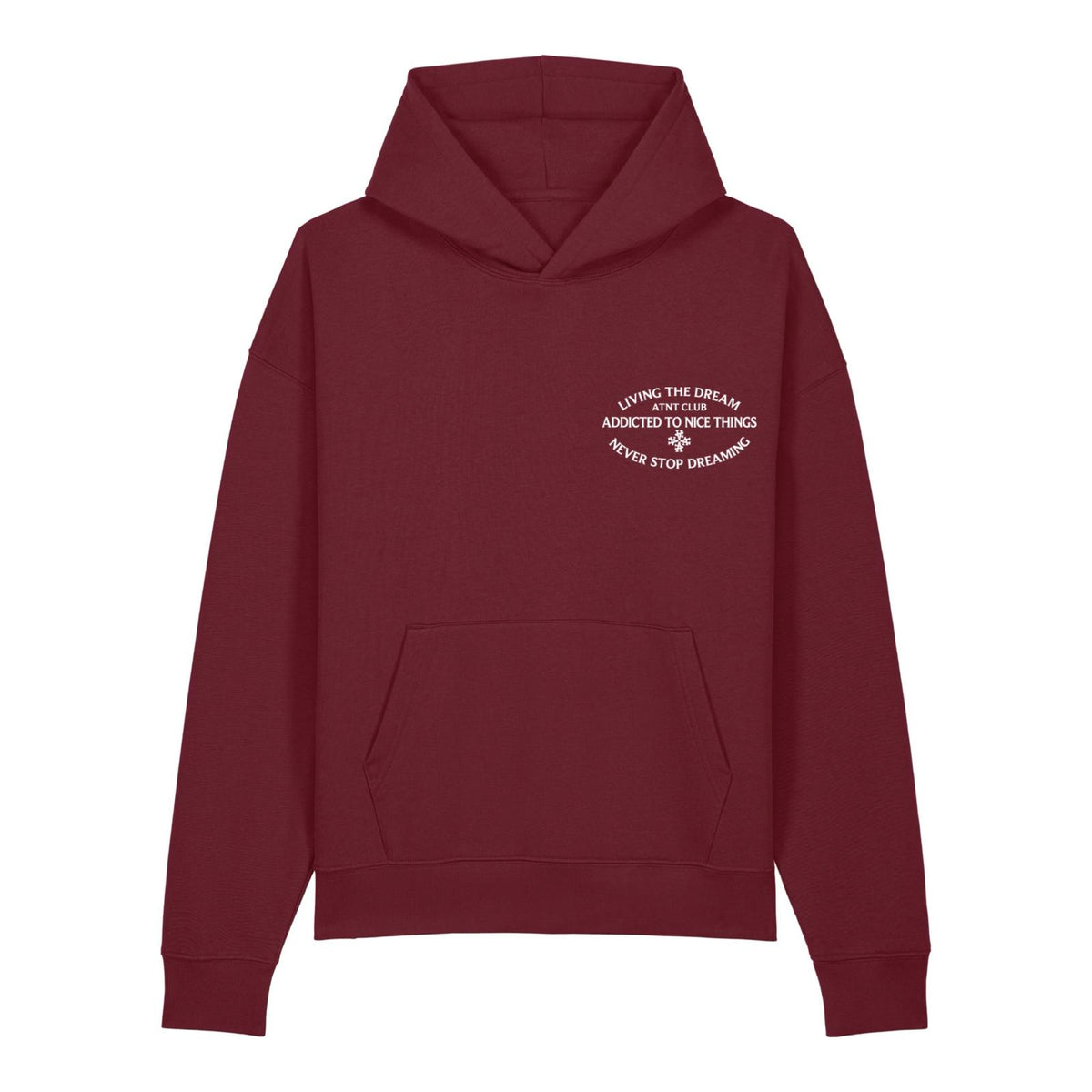 Sweat oversize bordeaux Never Stop Dreaming ATNT PARIS, vue de face.