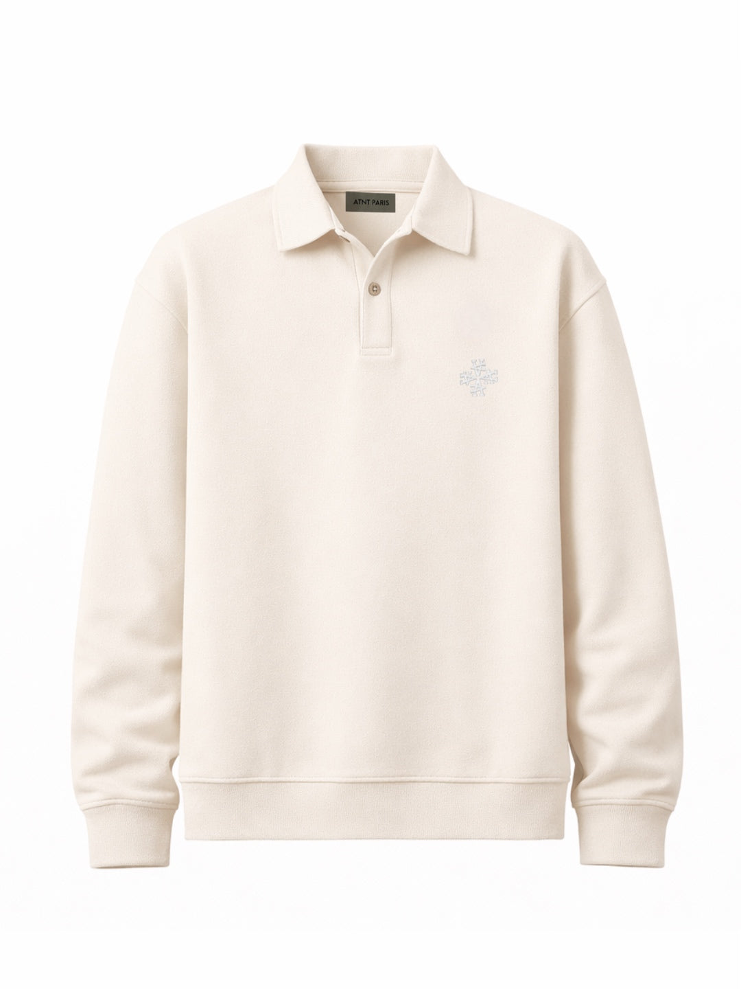 Sweat polo megeve blanc cassé ATNT PARIS, vue de face.