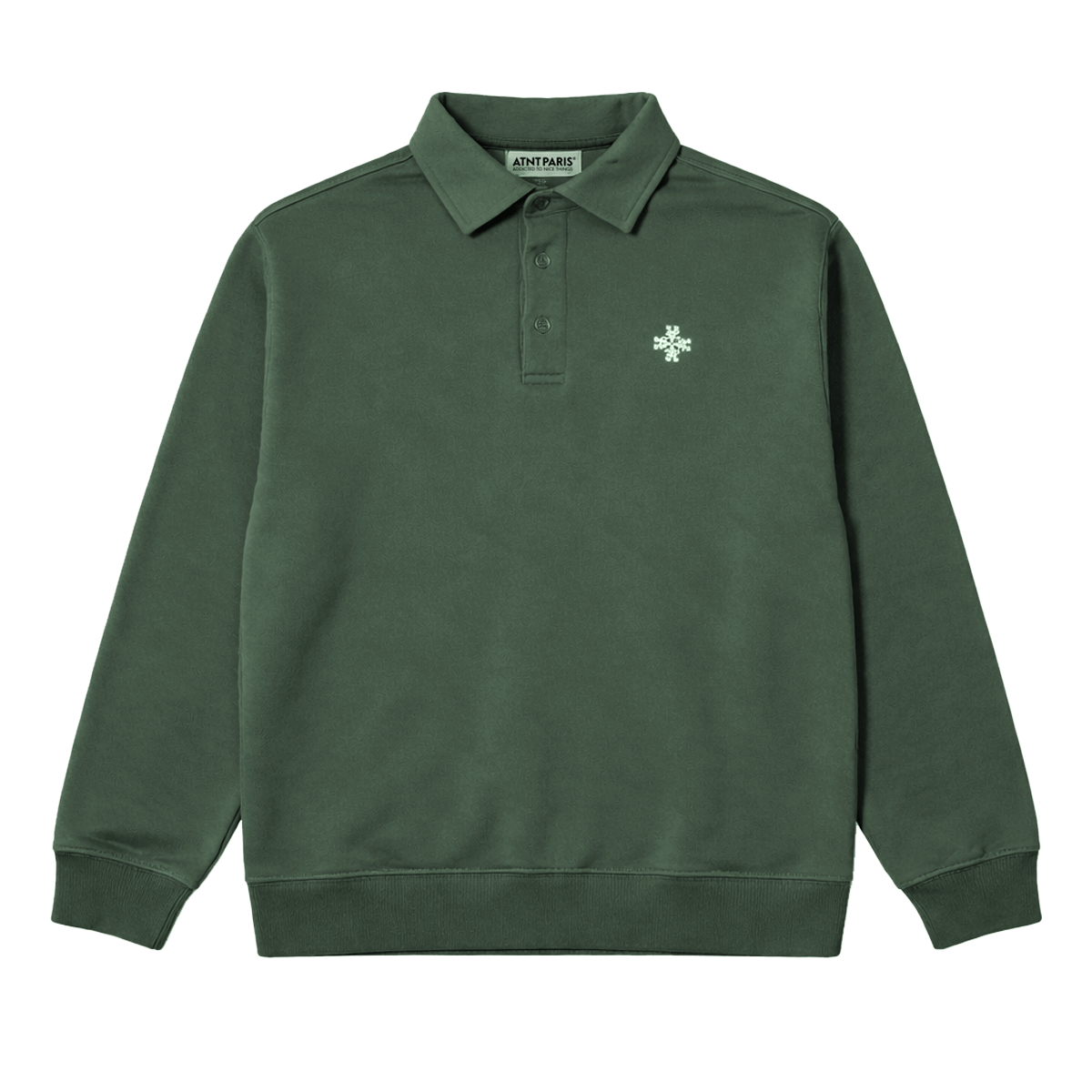 Sweat polo megeve kaki ATNT PARIS, vue de face.