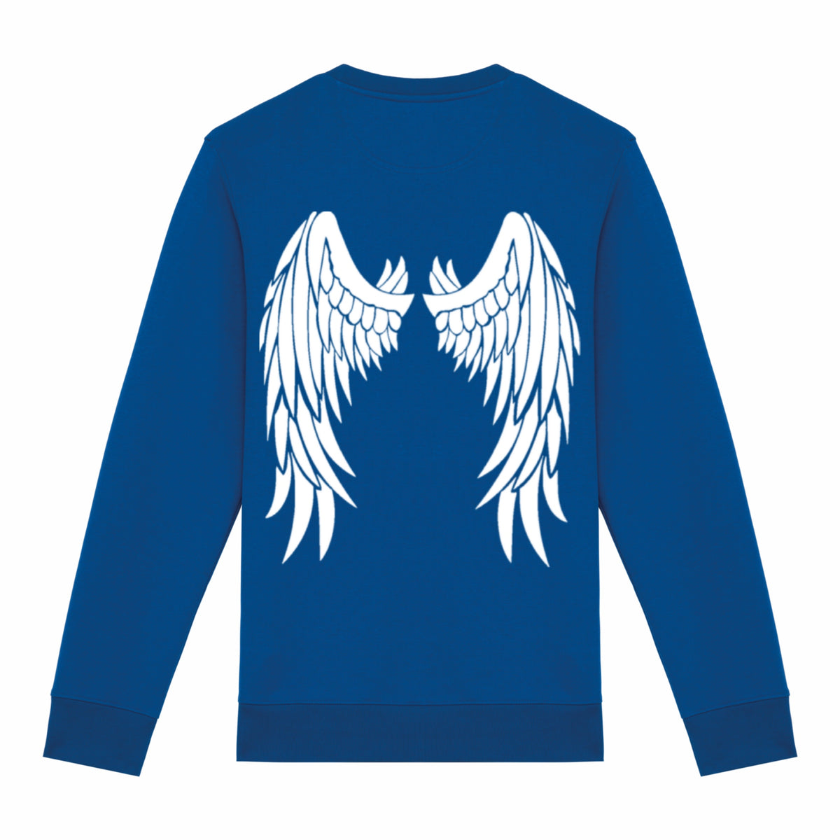 Sweat-shirt unisexe à col rond Dark Angel bleu roi ATNT PARIS, vue de dos.