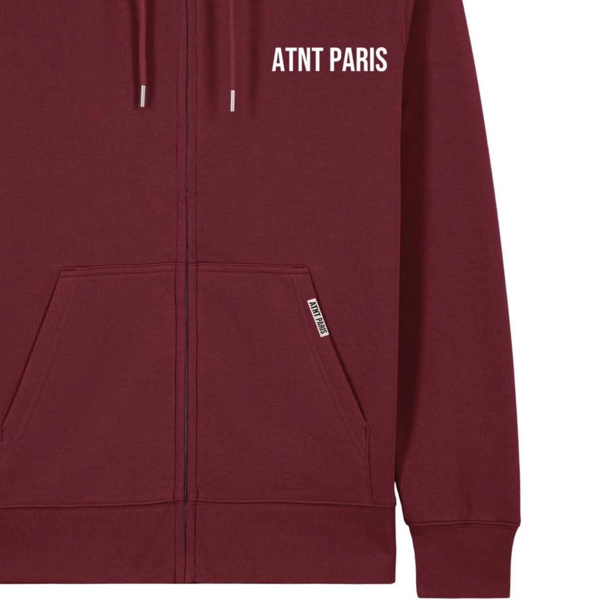 Sweat zippé bordeaux essentials ATNT PARIS, vue de détail.
