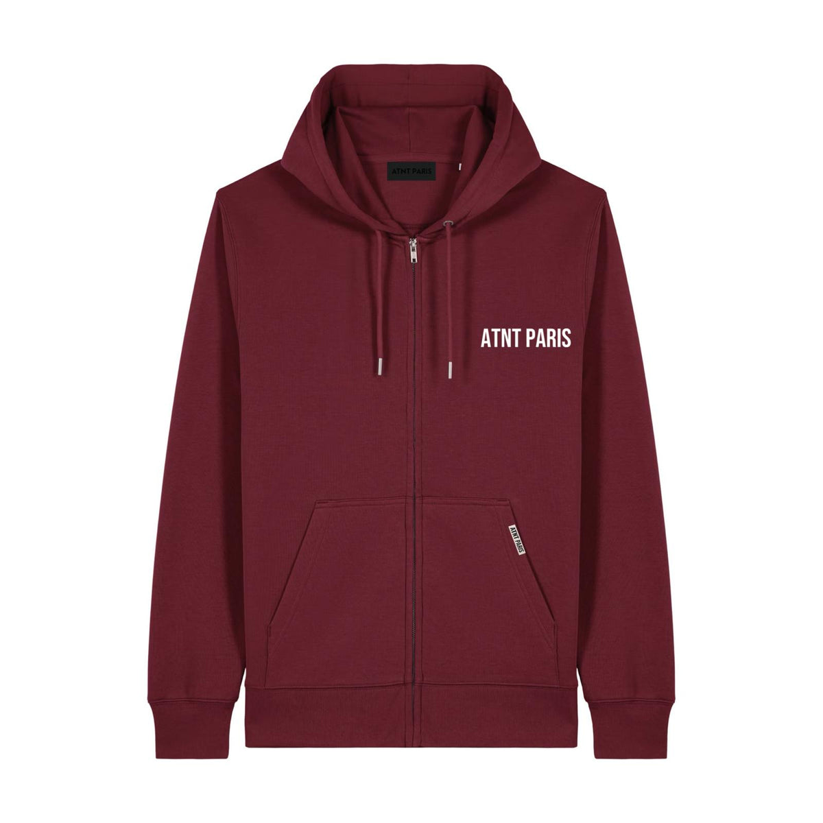 Sweat zippé bordeaux essentials ATNT PARIS, vue de face.