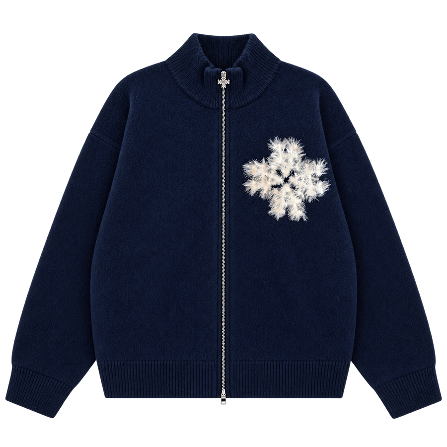 Sweat zippé en maille fluffy monogramme signature navy