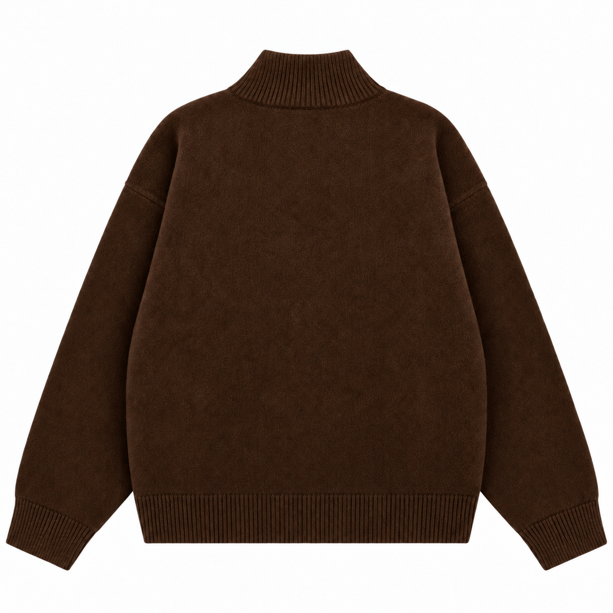 Sweat zippé en maille fluffy monogramme signature marron ATNT PARIS, vue de dos.