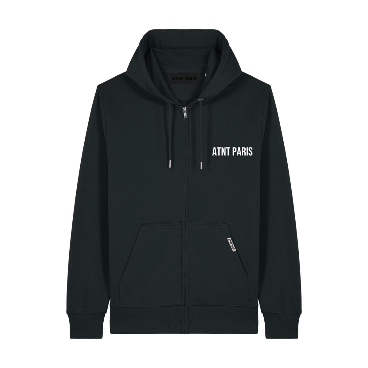 Sweat zippé noir essentials ATNT PARIS, vue de face.