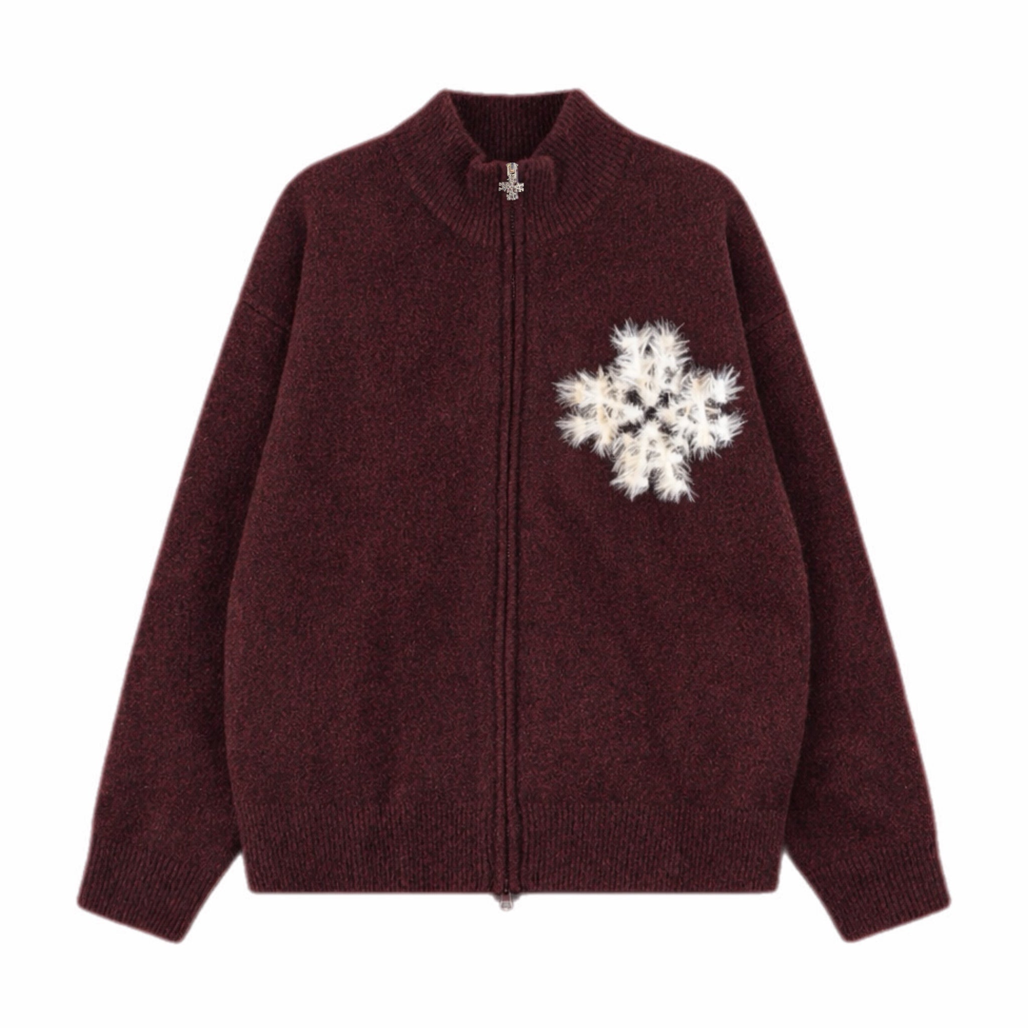 Sweat zippé en maille fluffy monogramme signature bordeaux