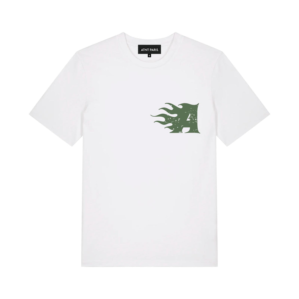 T-shirt blanc break ATNT PARIS, vue de face.