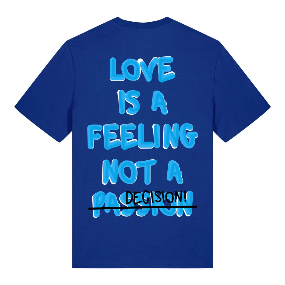 T-shirt bleu Love Is a Feeling ATNT PARIS, vue de dos.
