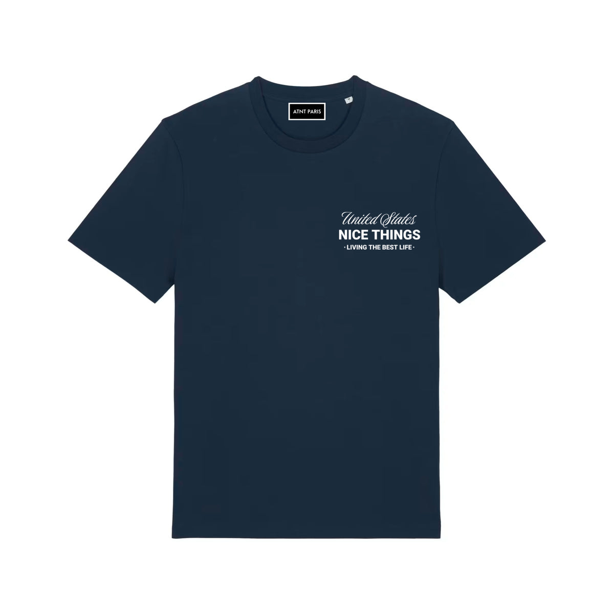 T-shirt bleu marine NYC Héritage ATNT PARIS, vue de face.