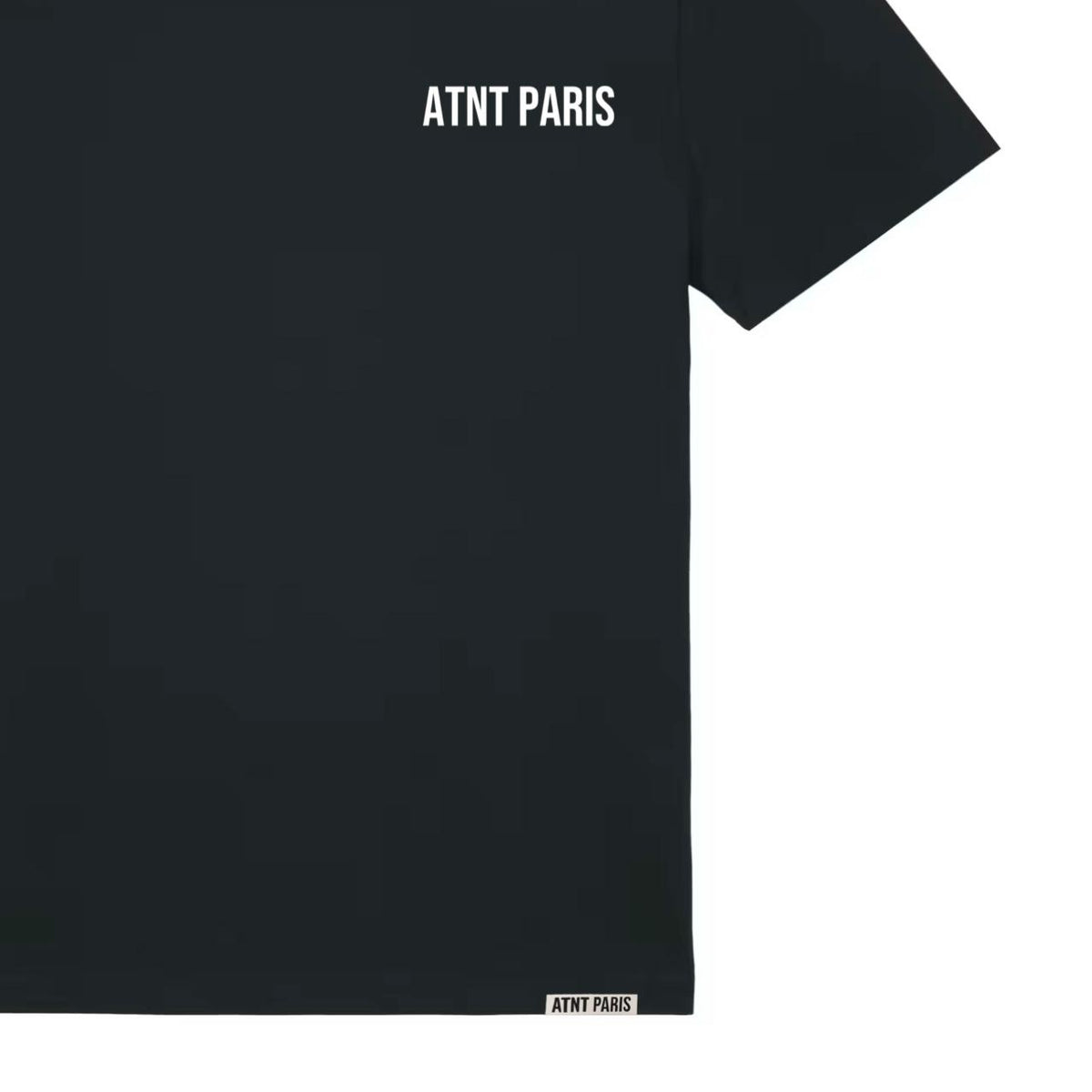 T-shirt classique noir essentials ATNT PARIS, vue de détail.