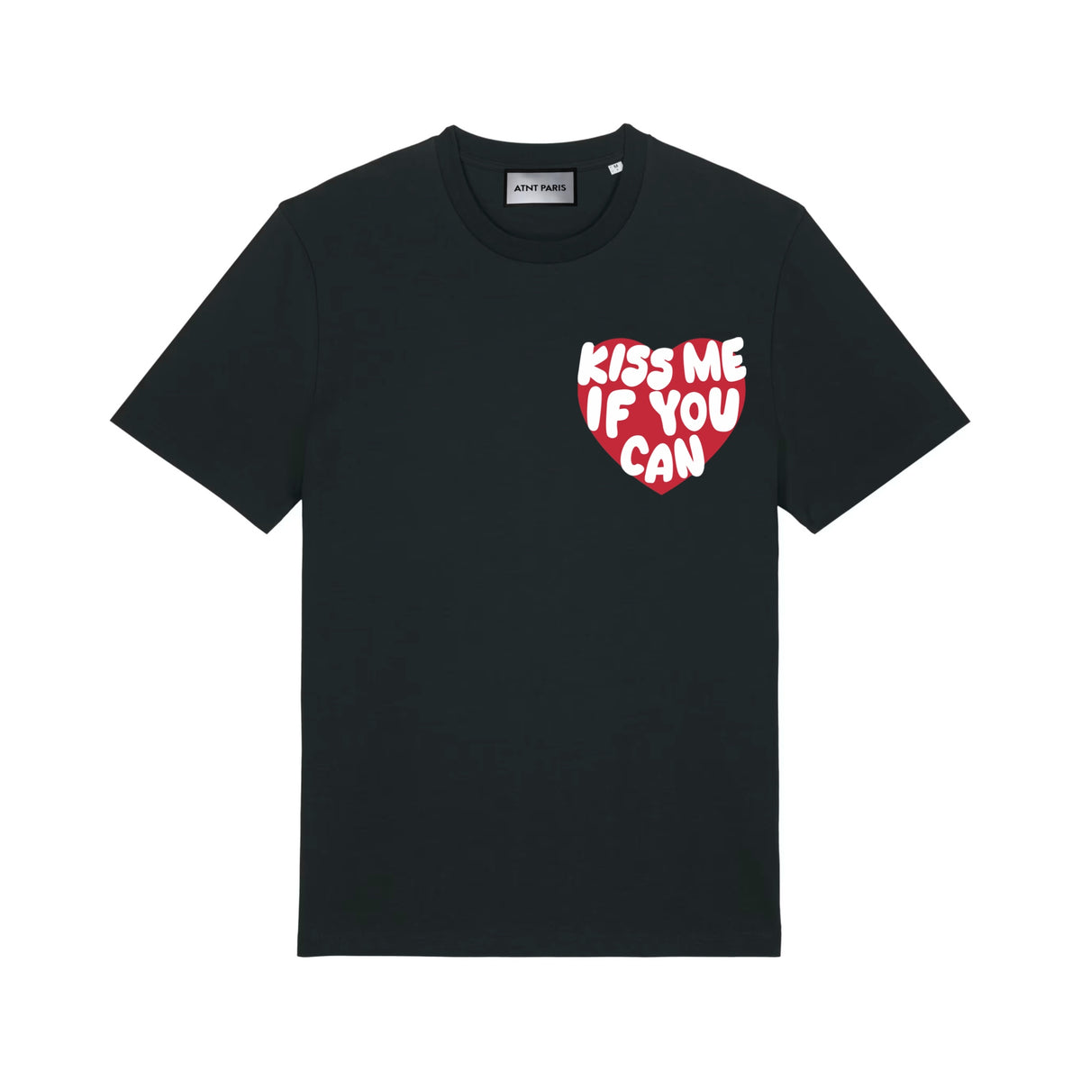 T-shirt Kiss Me If You Can noir ATNT PARIS, vue de face.