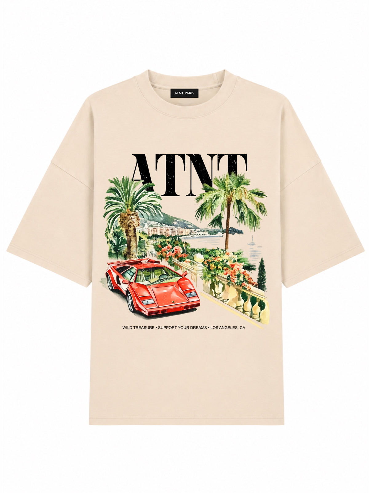 T-shirt oversize ample support your dream beige ATNT PARIS, vue de face.