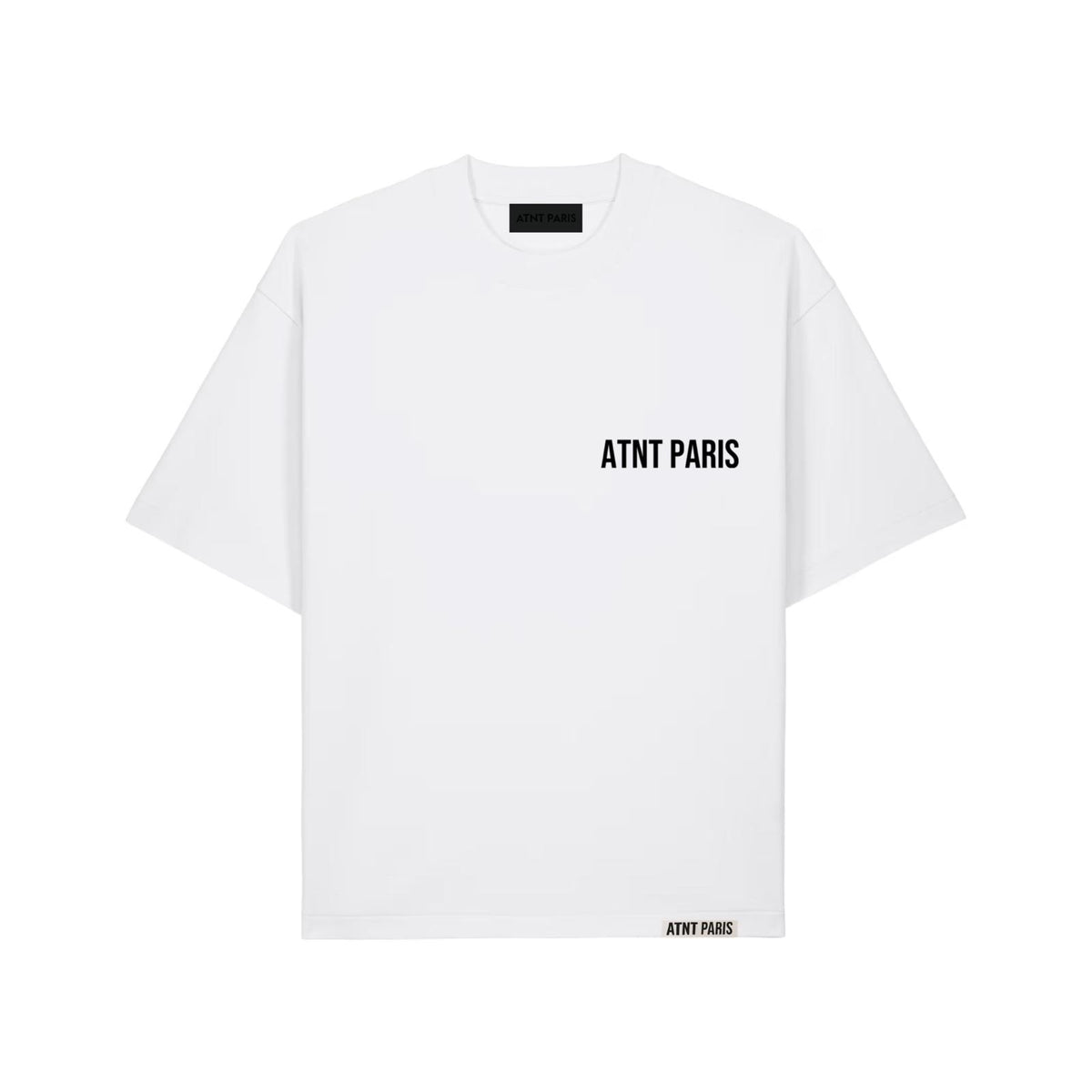 T-shirt oversize blanc essentials ATNT PARIS, vue de face.