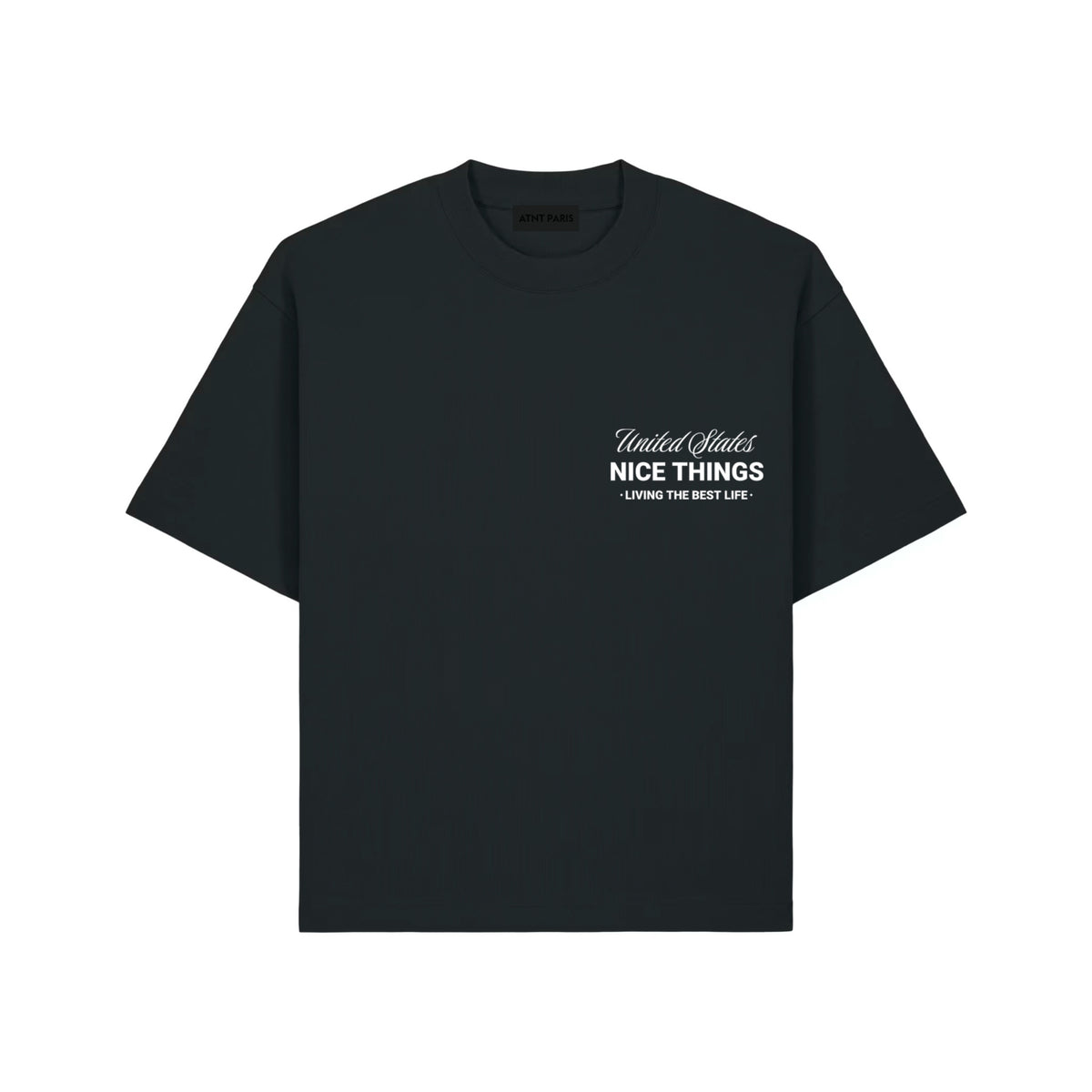 T-shirt oversize noir nyc heritage ATNT PARIS, vue de face.